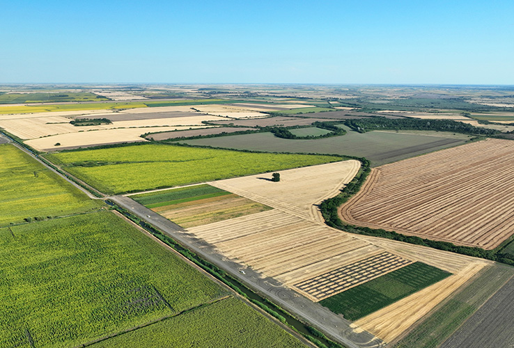 Aerial shot of large arable farm